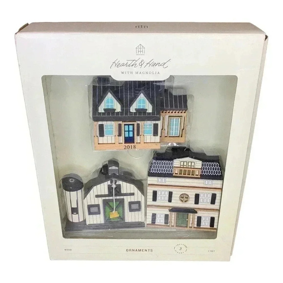 Hearth and Hand Magnolia Christmas Ornaments Wooden Farmhouse Silos Set of 3 NIB - Picture 1 of 7